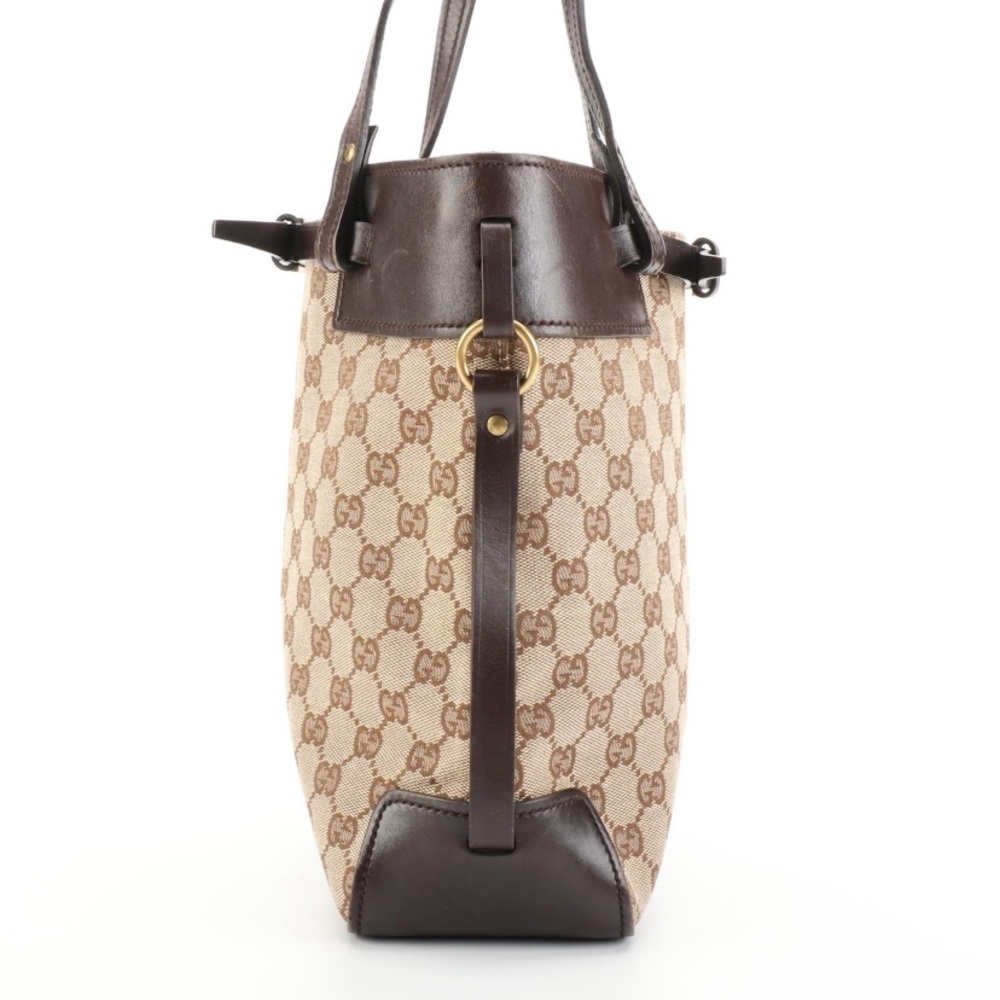 Rare Authentic Gucci GG Canvas And Leather Vertical Buckle Tote - Picture 2 of 7